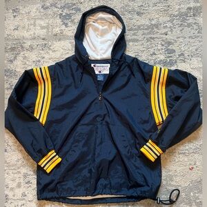Vintage Champion Lined Windbreaker Pullover Jacket S | 90s Navy/Gold Striped